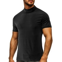Риза за пещери за мъже, мъже с къс ръкав небрежна модна база с висока яка тениска тениска блуза черно
