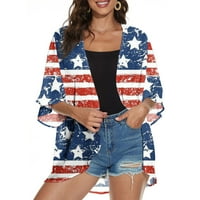 Aufmer Clearance лятно патриотично облекло дами модни американски флаг плажни дрехи Кардиган пуловери рохкаво яке риза риза