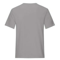 Женски плюс размер топ Y2K тениска кръг o Врат печат с къс ръкав Тениска Естетична риза плажна блуза Бохо официална риза Небрежна рохкава блуза концертни върхове сив