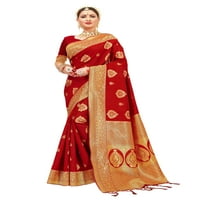Sarees for Women Banarasi Art Silk L Indian Rakhi Wedding Diwali Gift Sari с разединена блуза червено