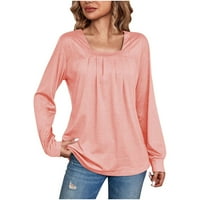 Есенни ризи за жени ежедневни твърди дълъг ръкав квадратна шия руч плинен туника тениски риза свободно редовно прилепване на удобни пуловери суичъри върхове розо?