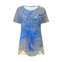 Дамски блузи блуза хлабав късо ръкав графичен отпечатъци женски плюс ризи кръгли деколте летни върхове сини l