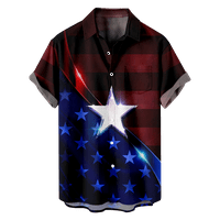 4 юли Мъжки хавайски риза с къс ръкав, четвърти юли Хавайски стил отпечатана риза Топ летен плаж Небрежен бутон надолу по хавайски