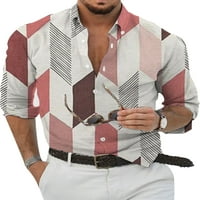 Calzi Men Buttons Топс Хавайска тениска Небрежно редовно прилепване на блуза Геометричен щампа спускане на яка ризи тройници