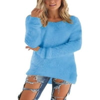 Небрежни пухкави туники за пуловер за дамски висококачествени пуловери с дълъг ръкав кръгла шия в средна дължина върхове плюс