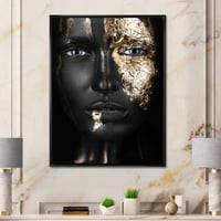Дизайнарт 'портрет на афроамериканско момиче със златен грим' модерна рамка платно стена арт принт