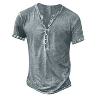Simplmasygeni Мъжки ризи Просверие твърд цвят Мъже неприятна солидна модна пуловер кръгла шия с къс ръкав тениска блуза блуза
