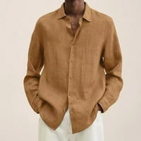 Дизайнер на мъжки ризи Пролет през лятото Мъжки небрежно памучно бельо Твърдо цвят ризи с дълъг ръкав Разхлабени ризи Khaki 5xl