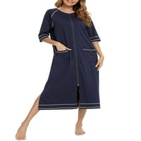 Aunavey женски цип предни одежди майчинство рокля с половин ръкав шезлонг с пълна дължина за сън с джобове