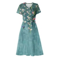 Рокли за жени плюс размер женски клирънс слънчева рокля флорална v-образно деколте с късо ръкав мода за мода и рокли за пламъци