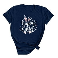 Честита великденски ризи за дамски зайче заек графична тениска смешна буква от печатна риза с къс ръкав на вратата на шията