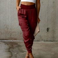 Дамски еластични панталони на талията с джобни летни модни обикновени панталони тренировки панталони за дами ежедневни панталони