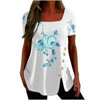 Жени блуза модна жена Причинно печат блуза с къс ръкав тениска летен бутон върхове бяло l