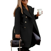 Sanviglor Жени Двубое яке с двойно гърди отхвърлете яка тренчкот мода модни издънки зимни палта черно m