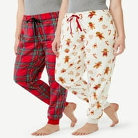 Дамски плюшени панталони за сън, 2-пак, размери до 3х