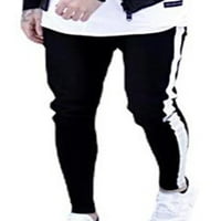Мъже Zipper Side Striped Jeans Denim Trates Skinny Moto Twill Pants Black XL