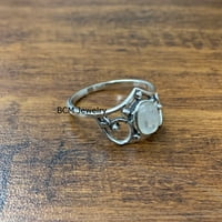 Сребърен сребърен пръстен за дамски, естествен лунен пръстен скъпоценен камък уникален ръчно изработен пръстен за нея