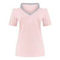 Тениска от тениска fvwitlyh женски тениски с v-образно деколте, които са с кратък ръкав, ежедневни летни върхове розови 3x-големи