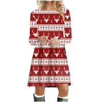 Absuyy рокли за жени ежедневни кръгли шия дълъг ръкав зима есен секси коледна отпечатана ваканция дълги рокли червен размер xl