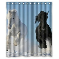 Hellodecor Животното диво течащи коне душ завеса полиестер тъкан баня декоративен размер на завесата размер