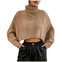 Пуловери за жени плюс размер плюс размер ежедневно кръгла шия свободен отпечатани върхове с дълъг ръкав пуловер блуза каки m