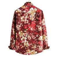 Ханас моден ежедневен мъж ризи модни мъже ежедневни отпечатани флорални бутон с дълъг ръкав топ блуза