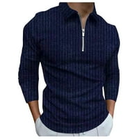 iopqo поло ризи за мъже Мъжки небрежен цип горна риза отхвърляне на яка Блуза ивица отпечатана блуза поло риза Модна официална