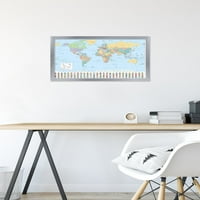 Плакат за стена на картата на света, 14.725 22.375 рамки