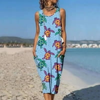 Рокли за жени женски смяна без ръкави екипаж флорално лято лято горещи продажби рокли светло синьо L