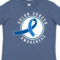 Информация за рак на рак на дебелото черво с тъмносиня панделка и кръг Подарък за малко дете или тениска за момиче