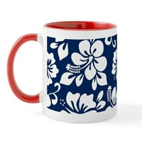 Cafepress - Ямки на тъмносини хавайски хибискус - унция керамична чаша - чаша за чаена чай за новост кафе