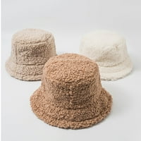 Anvazise широк ръчен слънцезащитен крем топла кофа шапка жените солиден цвят еластична плюшена рибарска шапка модна аксесоари