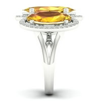 Императорски скъпоценен камък 10к Бяло Злато овално изрязан Цитрин ТТ диамант три камък ореол Дамски пръстен