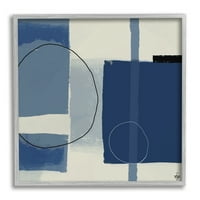 Ступел индустрии смели сини абстрактни геометрични форми кръгове квадрати Живопис сива рамка изкуство печат стена изкуство, дизайн