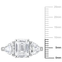 Женски 4-Каратов Т. Г. в. осмоъгълно изрязан бял моасанит Сребърен 3-каменен годежен пръстен