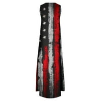 Американска флаг макси рокля за жени Notch v Neck 4 -ти юли Патриотична дълга рокля за танкове Небрежни рокли за джобни рокли