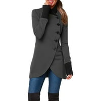 HGW палта за жени плюс размер женски твърд цвят небрежен сако с качулка с качулка с цип