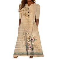 Просвета летни рокли за жени, отпечатани със средна дължина A-Line лакът с дължина на лакът