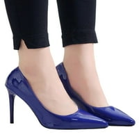 Crocowalk дамски високи токчета приплъзване на помпи, заострени рокли обувки Дами Сватбена комфорт Stiletto Blue 5.5