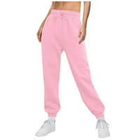 Панталони жени, женски моден спорт солиден цвят джобни джобни ежедневни суитчъри панталони розови m