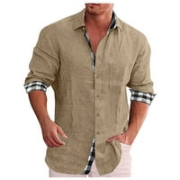 Мъжки клирънс модни ежедневни джобни плътни цветови бутон с дълъг ръкав горна тениска блуза