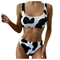 Fvwitlyh Bikini комплекти за жени бански костюм жени спортни крави женски печат на комплект контраст отгоре сплит висок бански
