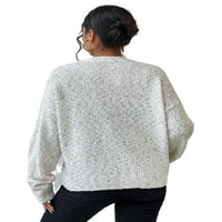 Небрежни обикновени кръгли пуловери с дълъг ръкав бели женски пуловери