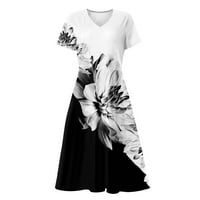 Жени с къс ръкав a-line модна мода за лято отпечатана рокля с v-образно деколте бяло s