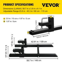 VevorTractor Bucket Forks 58.7 lbs max, скоба на палетни вилици с регулируем бар за стабилизатор, тежка вилици на предния