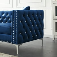 Аукфа кадифе секционни диван-бижута копчета декор-двулицеви Г-образен диван с шезлонг-хол мебели-синьо