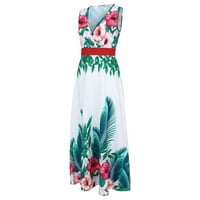 Fsqjgq летни рокли винтидж дълга флорална рокля с печат жени свободна ежедневна бохемска плажна рокля с крила жени без ръкави