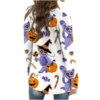 Лек кардиган с дълъг ръкав средна дължина жени Хелоуин отпечатани есенни пуловери Лек памук отгоре плюс размери за жени за жени