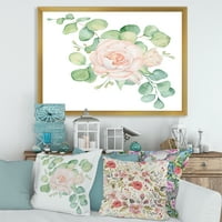 Дизайнарт 'букет от розови рози цветя и листа от евкалипт' традиционен Арт Принт в рамка