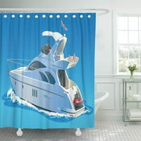 Синя реактивна цветова яхта срещу небето и морската баня декор за баня за душ завеса